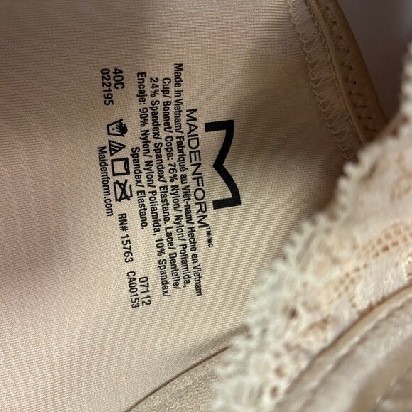 Maidenform Lace Racerback Front Close Underwire Bra Beige Size 40C Minimalist - Picture 6 of 6